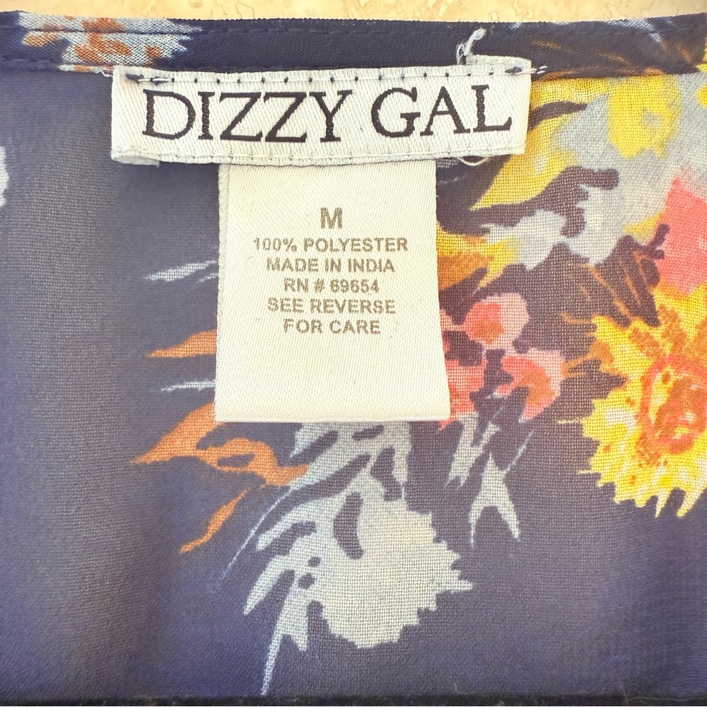 Dizzy Gal Navy Floral Kimono Cover Up Sheer Chiffon Bathing Suit Medium - Picture 4 of 4